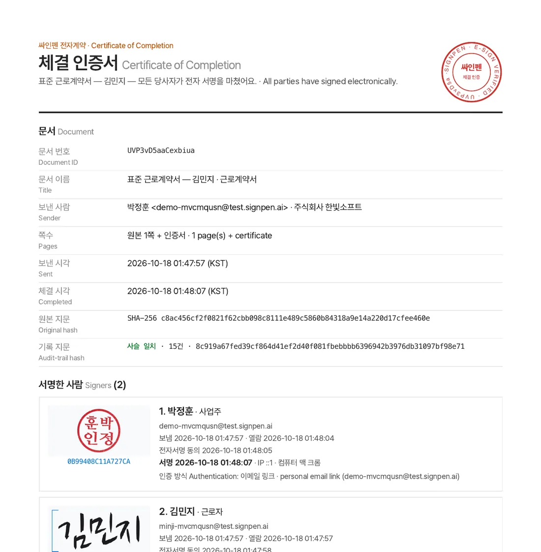 체결 인증서